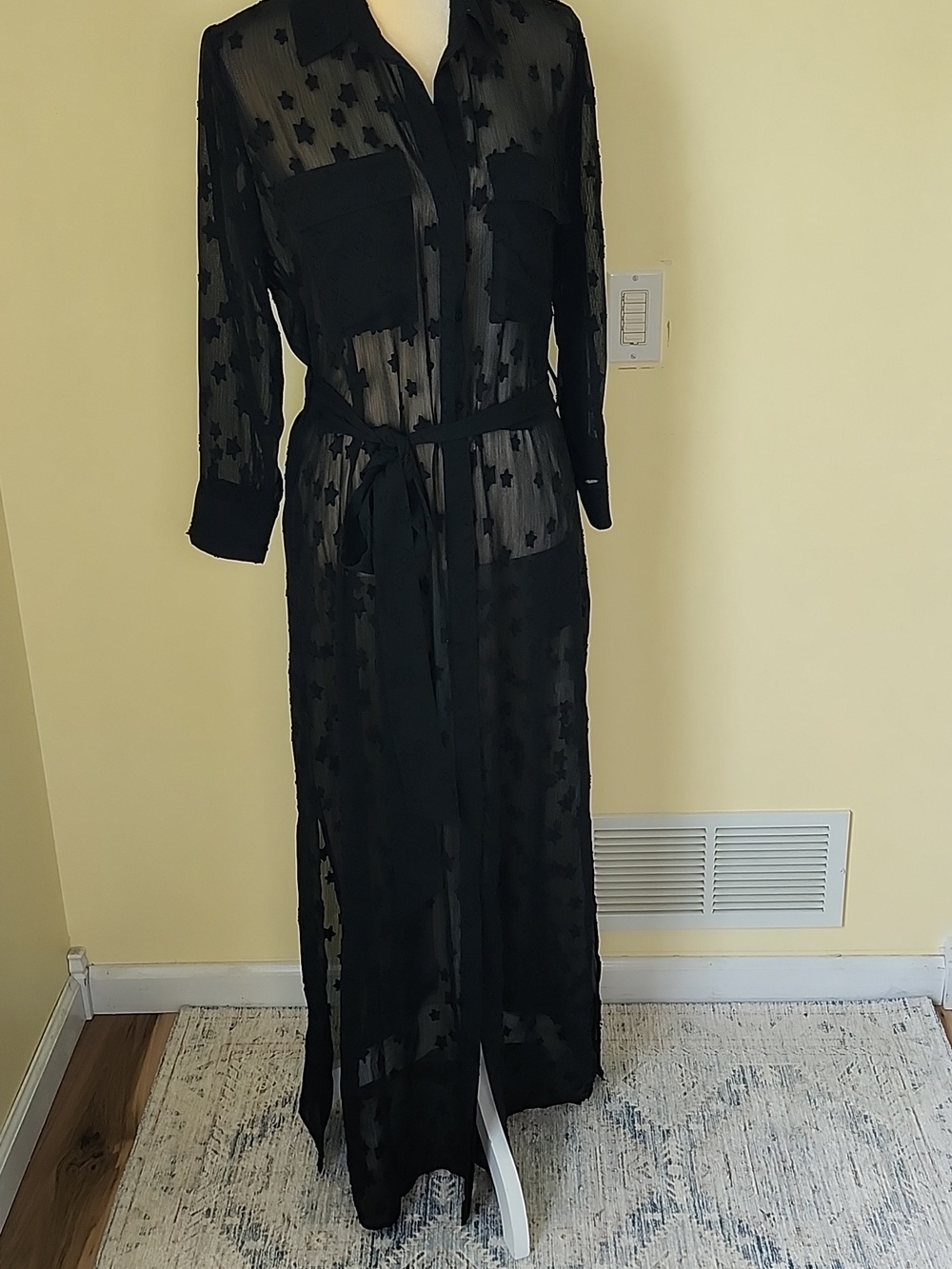L'Agence Black Sheer Embroidered Slip Dress